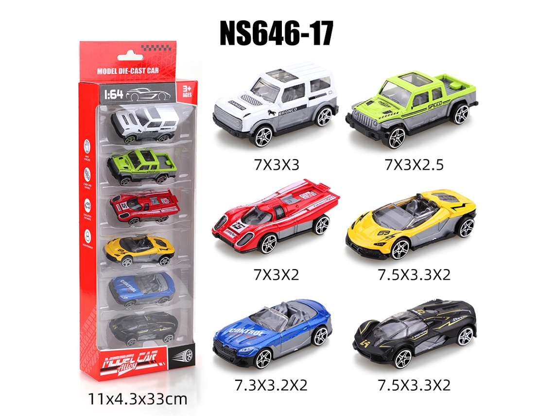 (6 Carros) Miniaturas De Carros Deslizantes Em Escala 1/64, Brinquedos Infantis