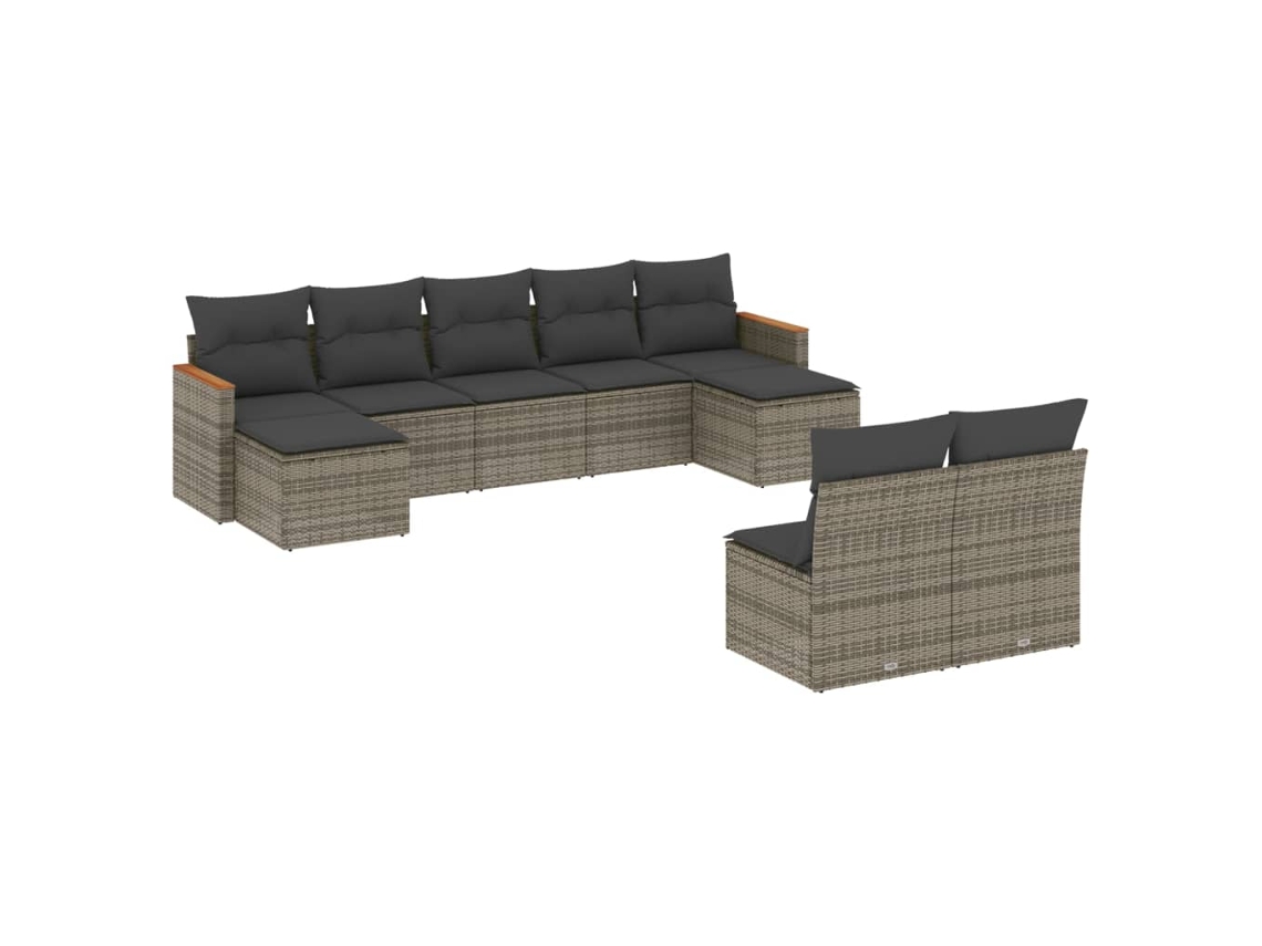 Conjunto de 9 Sofás para Jardim com Almofadas Vime Pe Cinza MAISON EXCLUSIVE (90x200 cm)