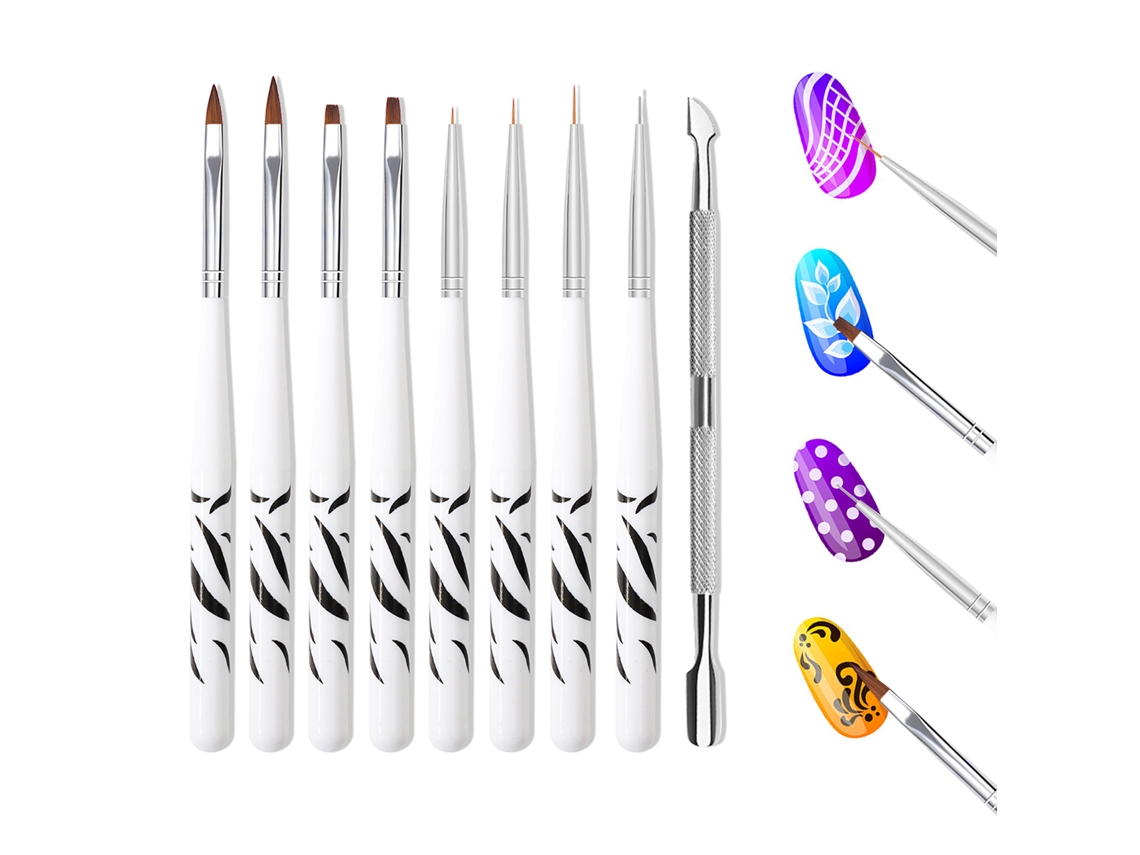 Kit 9pcs Ferramentas De Manicure Pincéis E Push Pen De Unha