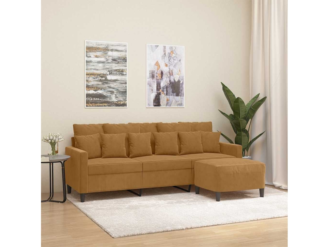 Vidaxl Sofá De 3 Lugares Com Apoio De Pés 180 Cm Veludo Castanho