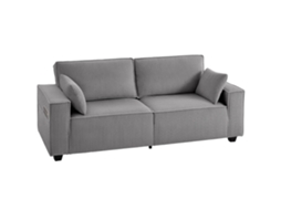 Sofá de Veludo Cotelê 3 Lugares S/MARCA (Cinza Claro, apoios Largos, 2 Almofadas, Mola de Bolso, 218 Cm)