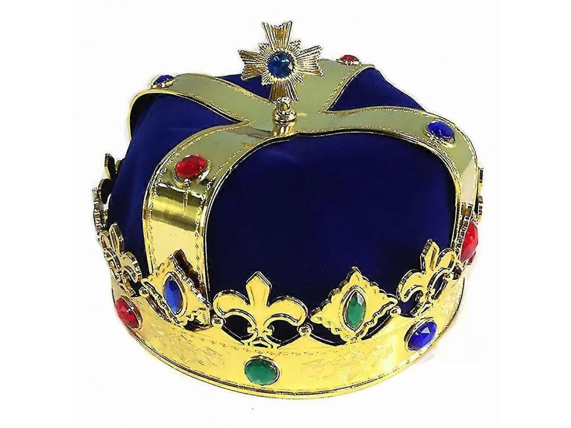 Coroa de Rei para Festa à Fantasia, Chapéu Decorativo para Adultos e Crianças, Material Plástico e Algodão, 19x13,5cm, Azul