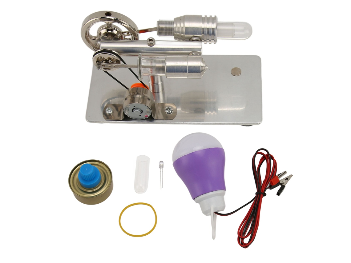 Modelo de Motor Stirling Tipo T de Aleación de Zinc Acero Inoxidable Vidrio Dorado Juguete Educativo para Aprendizaje Físico