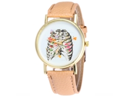 Relógio de Pulso Feminino Simples Casual de Quartzo com Pulseira de Couro Pu (creme)