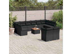 Vidaxl 13 Pcs Conjunto De Sofás De Jardim Com Almofadões Vime Pe Preto