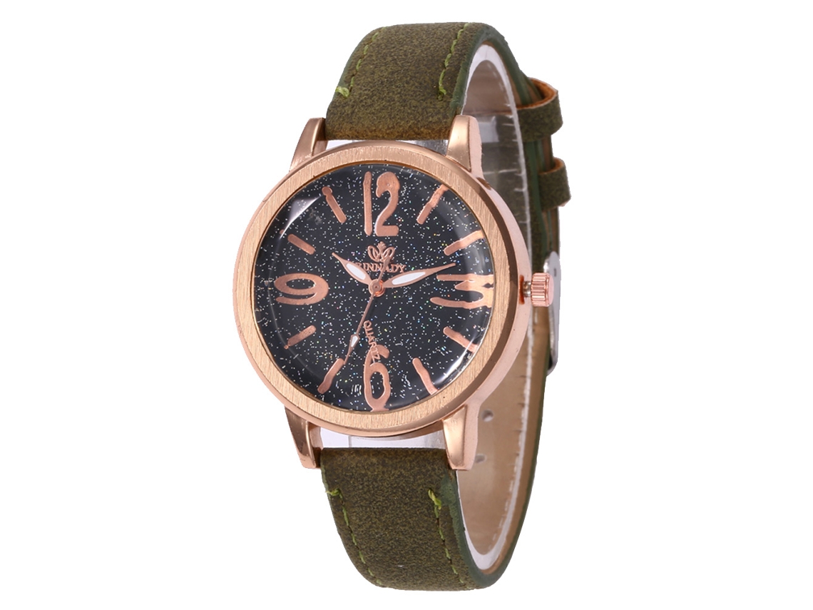 Reloj De Cuarzo Con Correa De Cuero Estilo Moda Dial Redondo Universal (verde)