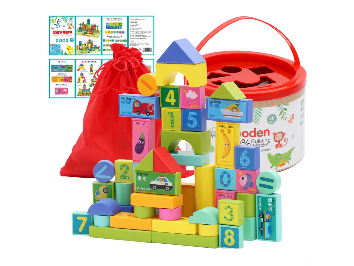 Primerox blocos de Construção de Madeira Coloridos Letras Números 50pcs Brinquedo para Crianças