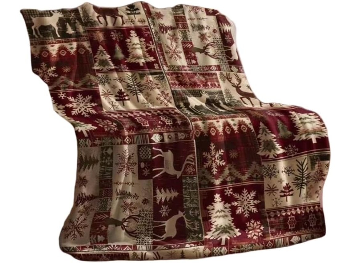 Manta de Natal Syjym com Papai Noel Estampa Digital Flocos Neve Ideal para Lazer, Macio, Quente, Ideal para Qu