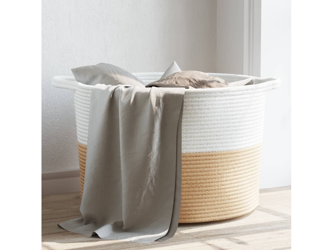 Vidaxl Cesto De Arrumação Ø55x36 Cm Algodão Bege E Branco