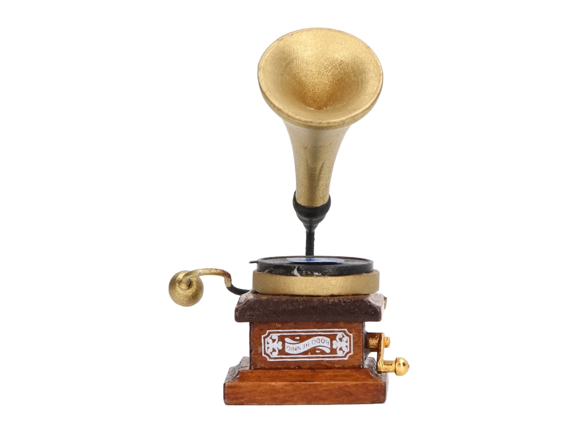 Tocada Gramófono Miniatura Antiguo 1/12 Para Casa De Muñecas Con Disco Mueble Miniatura Retro