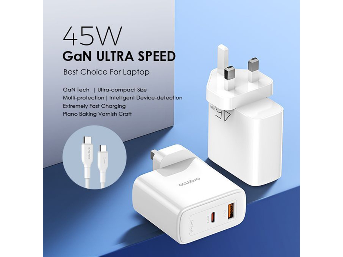 Aetheria carregador de Carga Rápida Oraimo Powergan 45 45w com Cabo Type c Kit