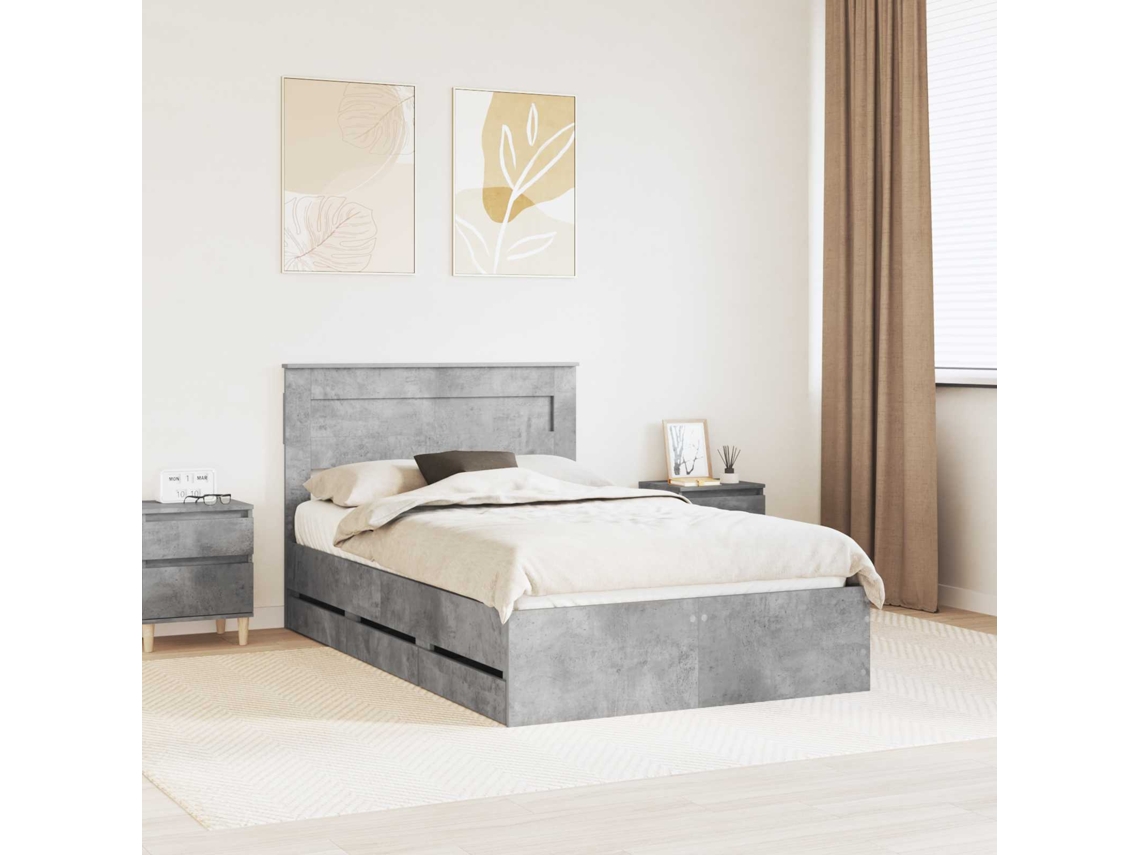 Vidaxl Estrutura Da Cama Cinzento 135 X 190 Cm Madeira De Engenharia