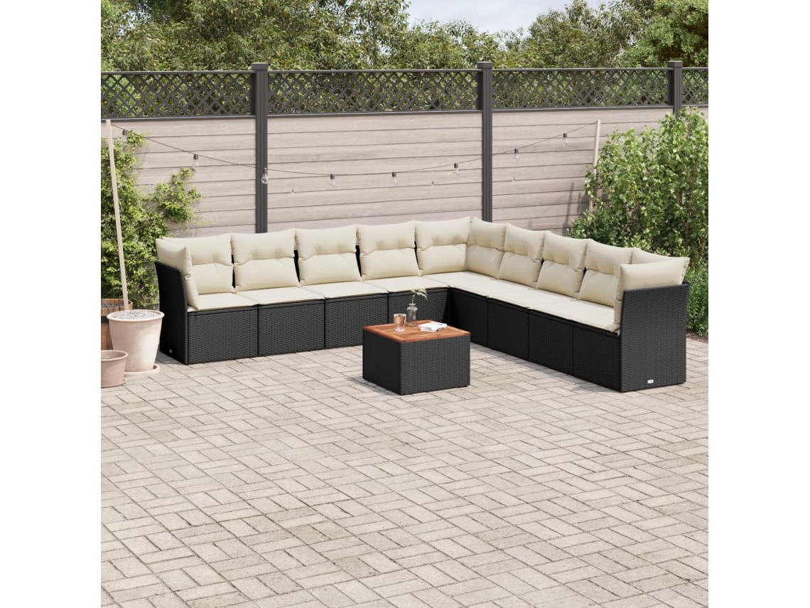 Jogo de Sofá Jardim 10 Peças C/ Almofadões Vime Pe Preto Dkd Home Decor