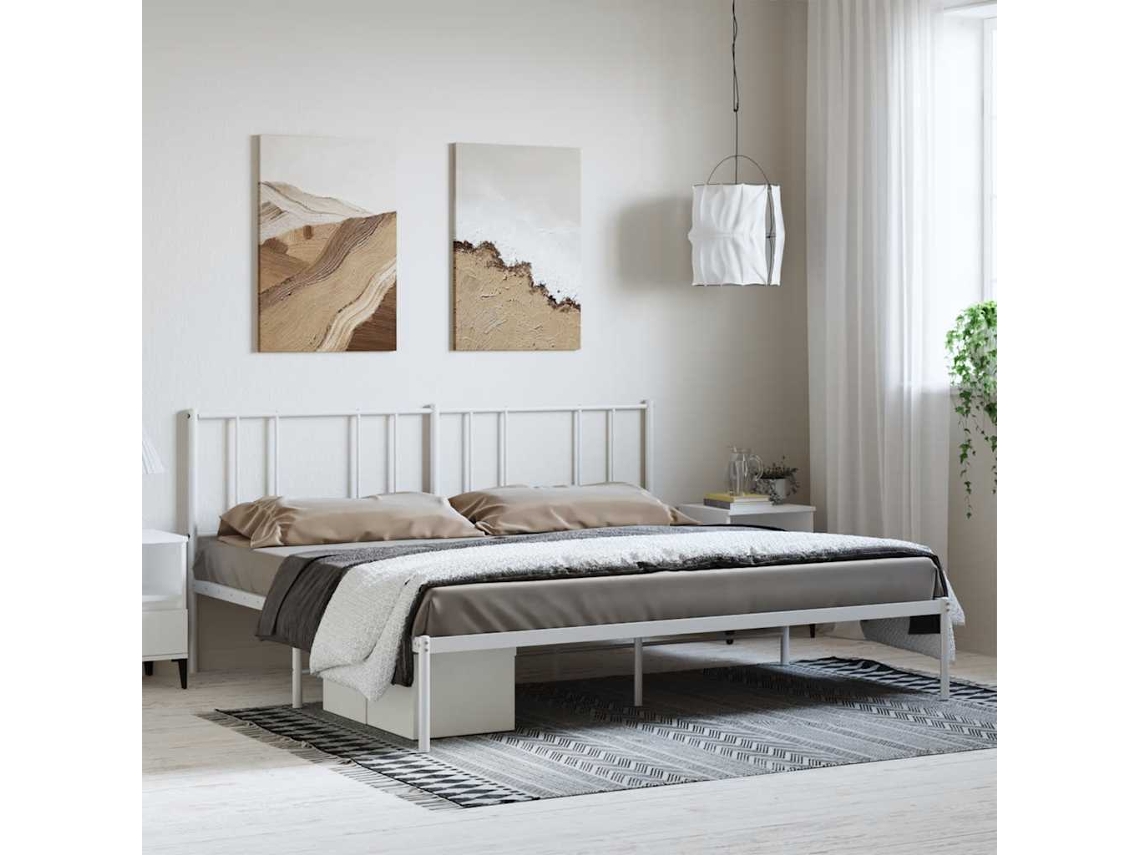 Vidaxl Estrutura De Cama Com Cabeceira 193x203 Cm Metal Branco