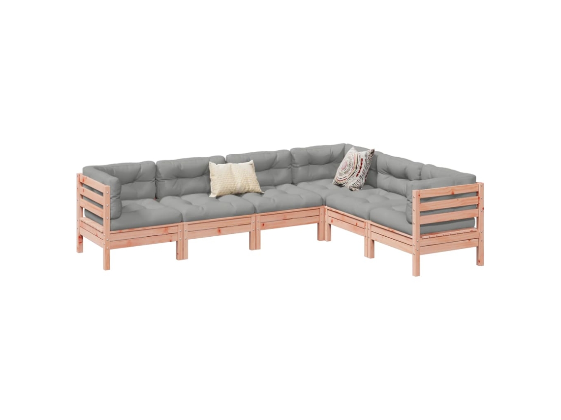Vidaxl 6 Pcs Conj. Sofás Jardim C/ Almofadões Madeira Abeto-de-douglas