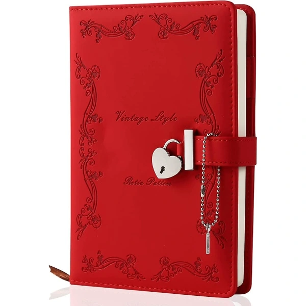 Diário Vermelho Feminino Com Cadeado E Chave, Couro Grosso, 360 Páginaspl-aquaforge