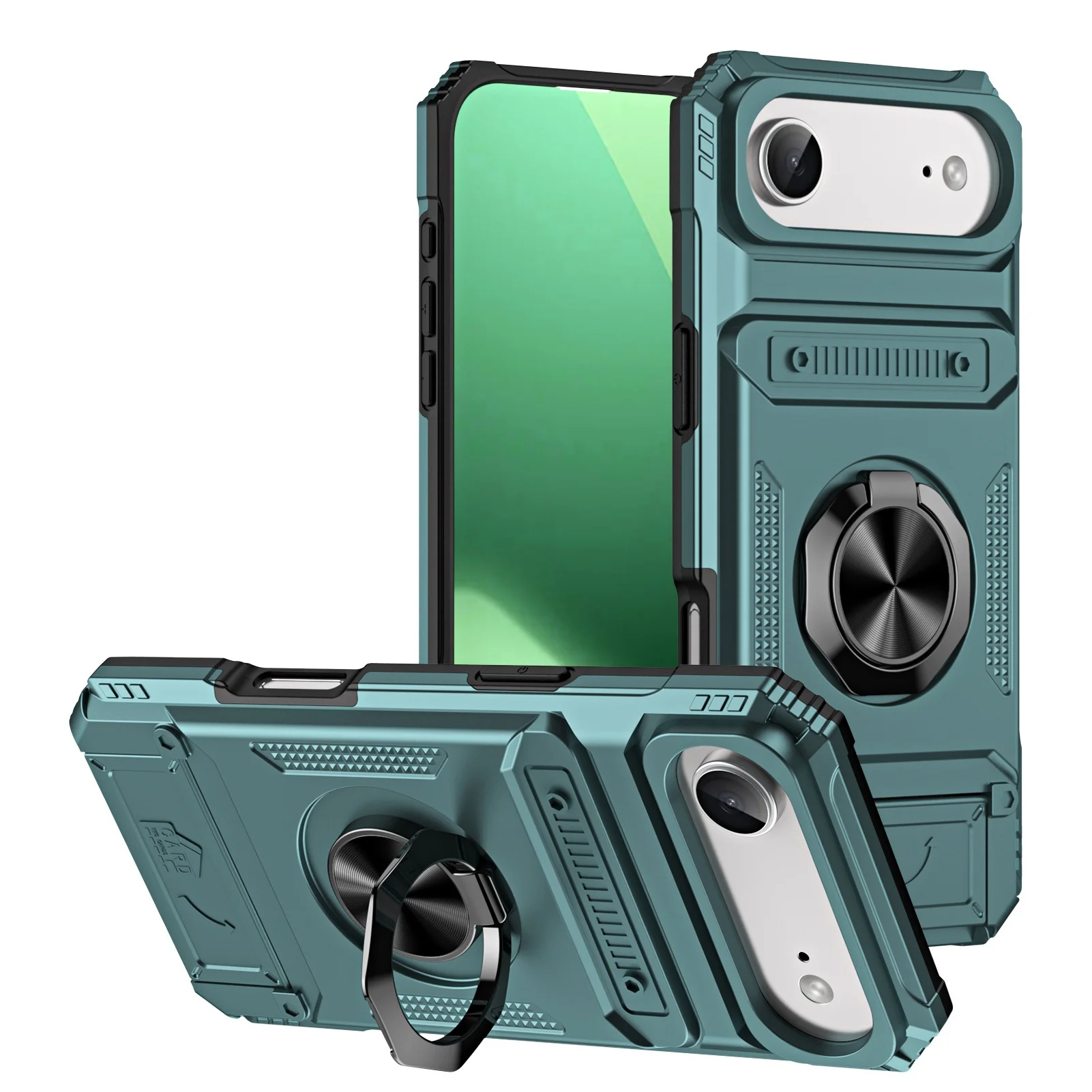 Capa Para Iphone 15 (verde) Com Suporte Magnético Giratório Em Anel, Resistente A Quedas E Com Design De Carteira.