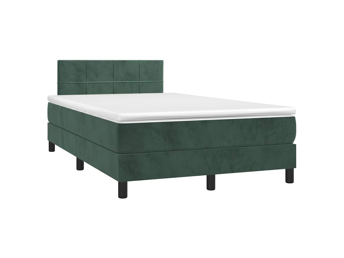 Cama Box Spring Com Colchão E Luzes Led Veludo Verde-escuro