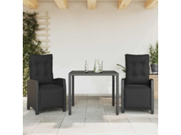 Vidaxl 3 Pcs Conjunto De Jantar P/ Jardim C/ Almofadões Vime Pe Preto