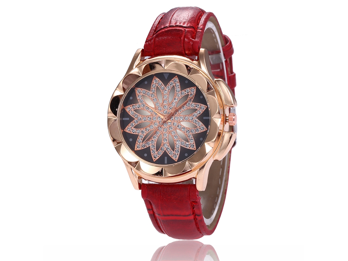 Reloj De Pulsera De Cuarzo Para Mujer Zhoulianfa Con Diseño Floral Dial Redondo Pu Rojo