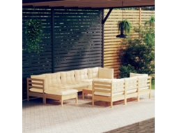 11 Pcs Conjunto Lounge Jardim C/ Almofadões Creme Pinho Maciço Dkd Home Decor