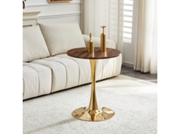 Mesa Lateral 60cm Redonda Mdf Nogueira Dourada