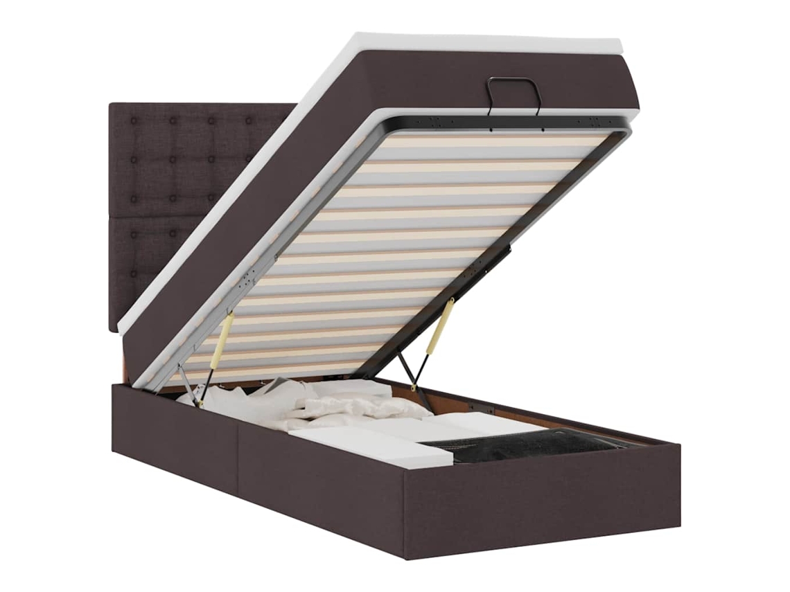 Cama Otomana com Colchão Tecido Castanho Escuro MAISON EXCLUSIVE (100x200 cm)