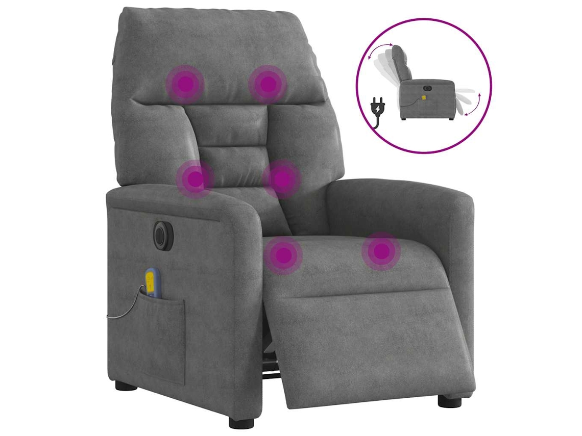 Vidaxl Poltrona Massagens Reclinável Elétrica Microfibra Cinza-escuro