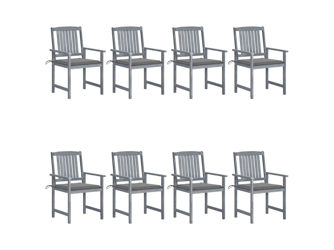 Vidaxl Cadeiras De Jardim C/ Almofadões 8 Pcs Acácia Maciça Cinzento