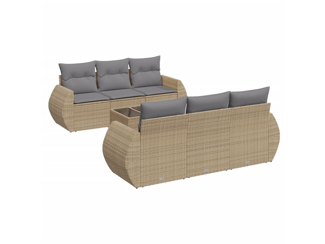 Conjunto de 7 Sofás para Jardim com Almofadões Vime Pe Bege MAISON EXCLUSIVE (7 pcs)