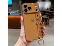 Capa para Iphone 17 Pro com Suporte de Pulso e Design de Coração em Tpu. Suporte para Dedo. TAISHENGDA