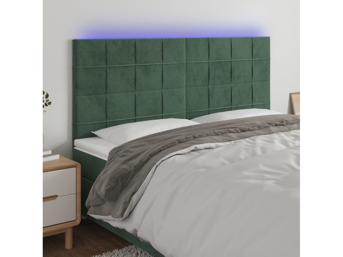 Cabecero de terciopelo con LED 200x5x118/128 cm Verde oscuro