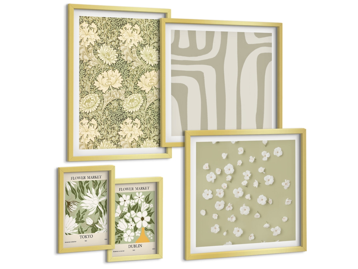 Conjunto De Pinturas Boho Vegetal Com Flores Espelharte (5 Peças)
