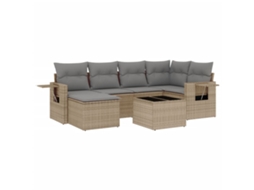 Conjunto de 7 Sofás para Jardim com Almofadões Vime Pe Bege MAISON EXCLUSIVE (7 pcs)