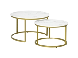 Conjunto de 2 mesas de centro redondas, mármore, aço, 74x46,3cm ouro branco | S/MARCA
