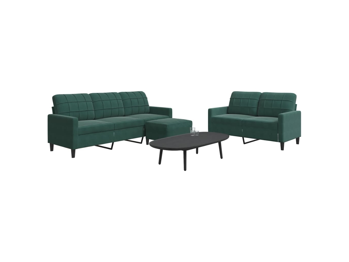 Vidaxl 3 Pcs Conjunto De Sofás Com Almofadões Veludo Verde-escuro