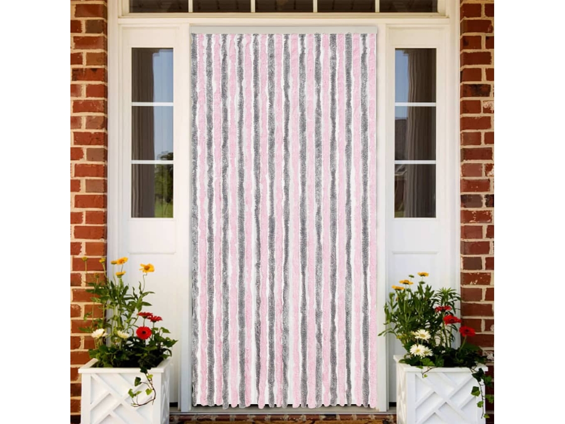 Vidaxl Cortina Anti-insetos 100x220 Cm Chenille Cinza-prateado E Rosa