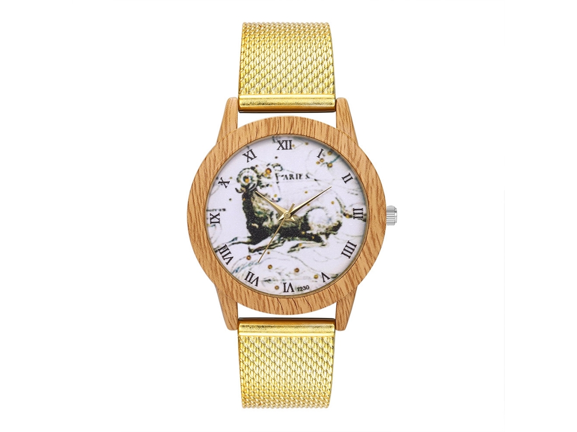 Relógio casual Zhoulianfa para homens e mulheres com pulseira de silicone dourada.