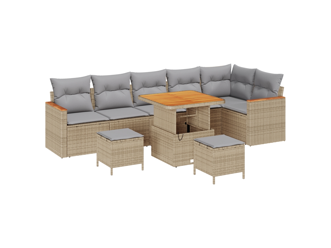 Conjunto 9 De Sofá De Jardim Vidaxl Com Almofadas Em Bege E Cinza Claro  Bege Vime Pe