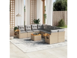 Vidaxl 9 Pcs Conjunto de Sofás P/ Jardim com Almofadões Vime Pe Bege