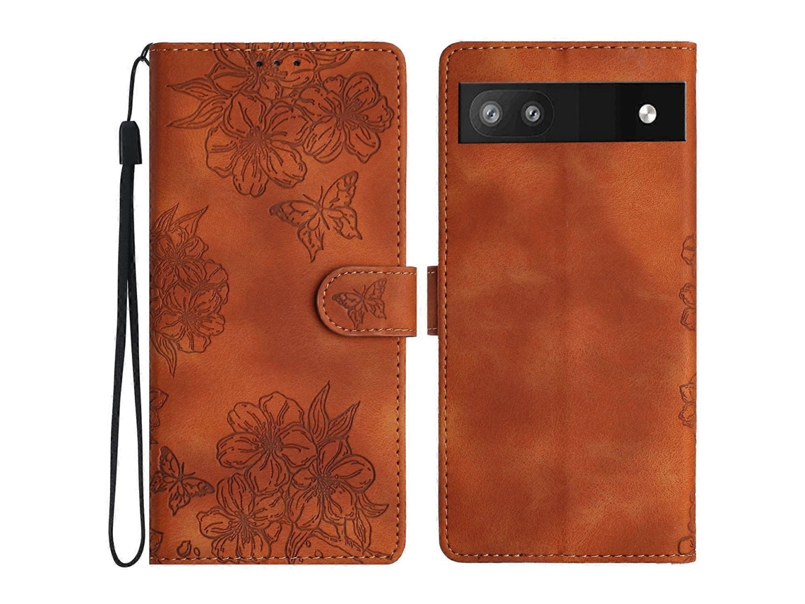 Capa De Couro Pu Com Estampa De Borboleta E Flor Para Google Pixel 8a