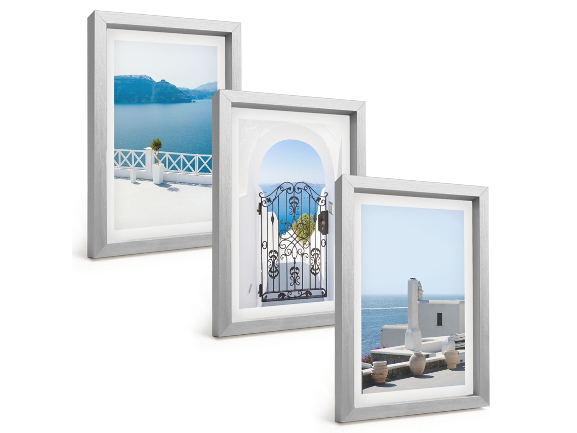Pinturas Murais Modernasmar Edifícios Brancos Grécia Moldura Prateada Fotos Para O Corredor Espelharte (3 Peças 20x30 Cm)