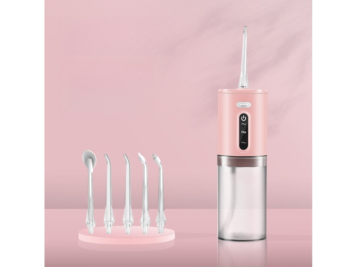 Irrigador Oral Portátil Sem Fio, 3 Modos De Funcionamento, 5 Bicos , À Prova De Água Ipx7, Recarregável,280ml Rosa Hexinyigjly