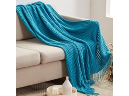 Manta de Tricô 3d Mantou com Franjas Cor Sólida para Sofá Decorativa Nórdica Cama Xale Portátil e Respirável,