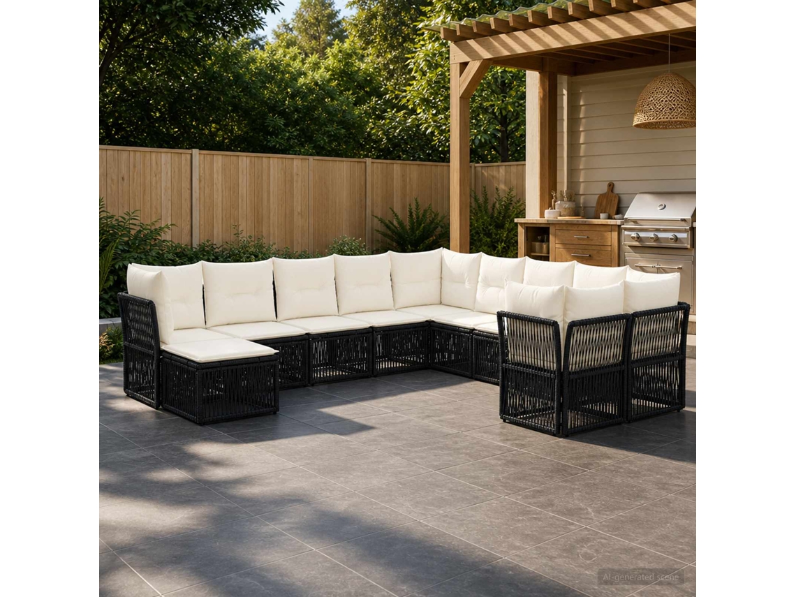 Vidaxl Conjunto De Sofá De Jardim 11 Unid. Preto Vime Pe