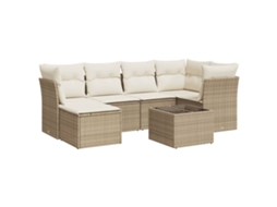 Maison Exclusive - 7 Pcs Conjunto De Sofás P/ Jardim Com Almofadões Vime Pe Bege