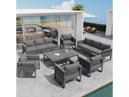 Conjunto Sofá Jardim 10 Lugares, Metal Inox, Estofamento, Pernas Ajustáveis, Cinza Cs