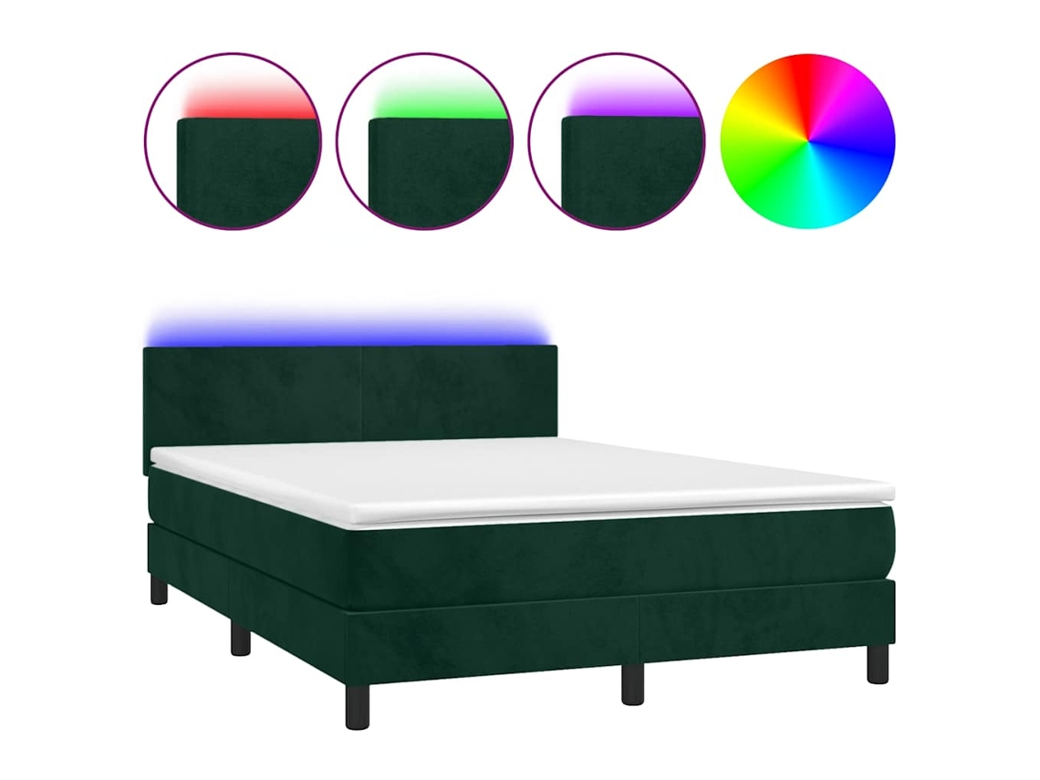 Cama Box Spring com Colchão LED Veludo Verde Escuro MAISON EXCLUSIVE (140x190 cm)