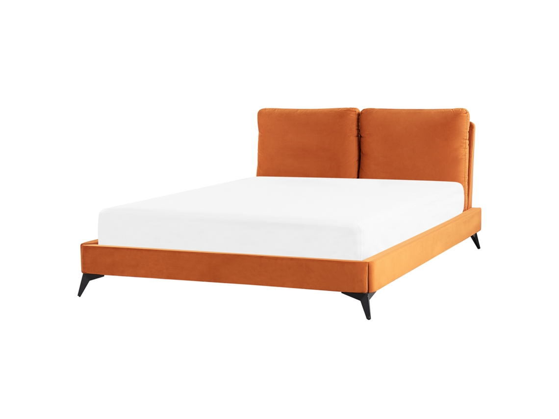 Cama Beliani Melle De Terciopelo Naranja 176x233x98