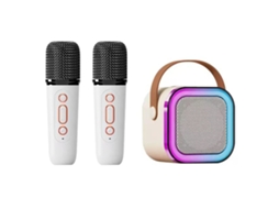 Máquina de Karaokê Portátil com 2 Microfones Sem Fio Efeitos de Luz e Bluetooth Branco